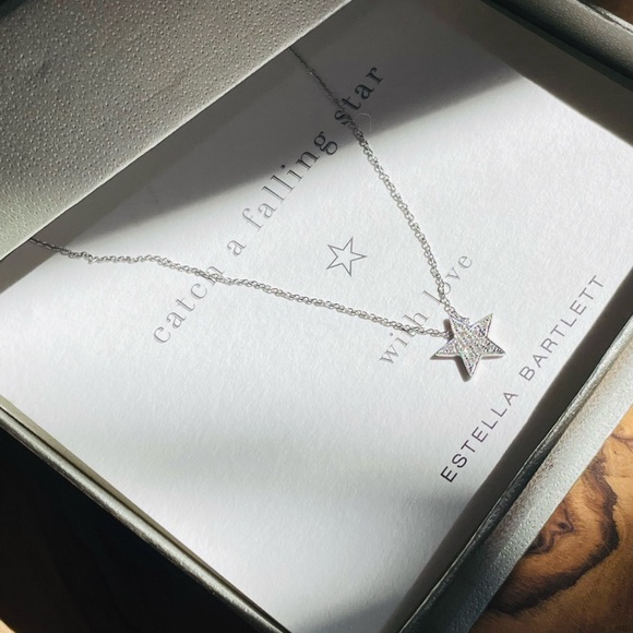 Estella Bartlett Jewelry - Estella Bartlett 14kt White Gold Diamond Star Pave 16in Necklace Pendant